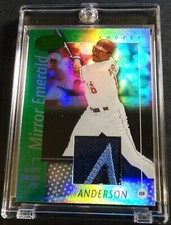 2002 GARRET ANDERSON #91 LEAF CERTIFIED MIRROR EMERALD JERSEY CHUNK 3/5 (421)