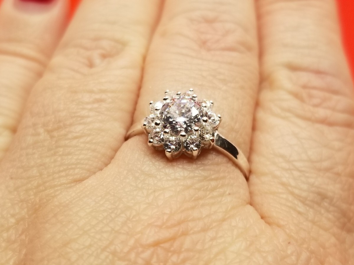 STE BEE Sterling Silver 925 CZ  Halo Solitaire Ring 8.25 View 5