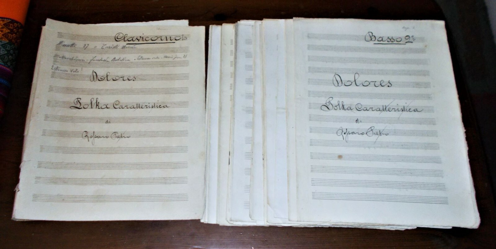 Spartito MANOSCRITTO PIETRO ROSSARO Dolores - polka caratteristica 1900 BANDA