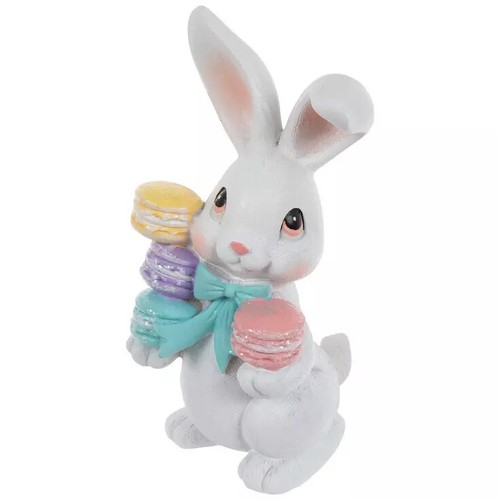Conejito blanco con macarons Pascua decoración del hogar regalo de vacaciones - Imagen 10 de 11