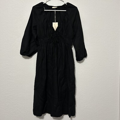 Universal thread women s black three-quarter sleeve dress V-neck with pockets XS