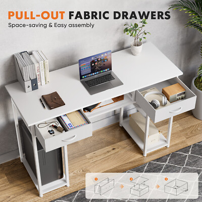 32''/48'' Office Computer Desk with 2/3 Fabric Drawers, Multi-function Dresser