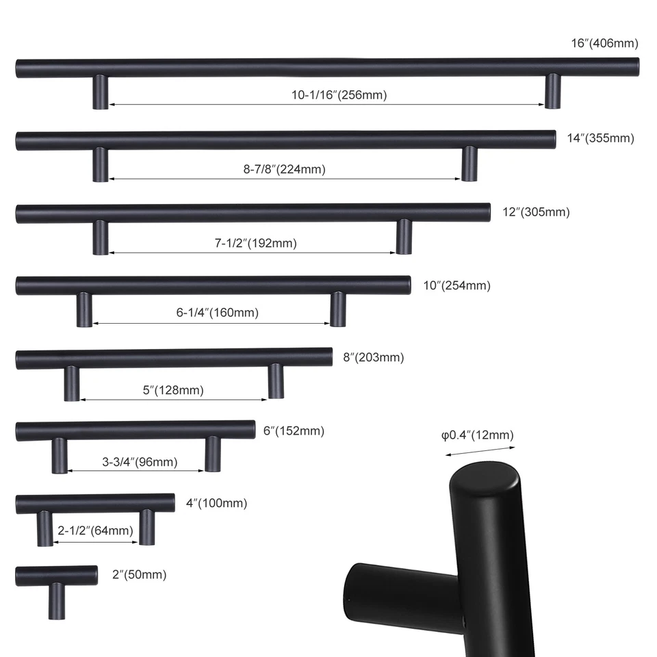 30Pack Matte Black Kitchen Cabinet T Bar Handles Stainless Steel Drawer Pulls US - Image 2 of 4