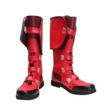  Captain America Cosplay Flat Red Long Boots Shoes Halloween Zipper Shoelace
