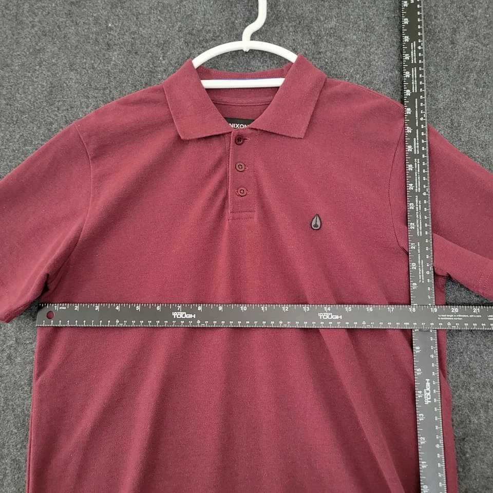 Nixon Polo Shirt Mens Medium Maroon Red Cotton Short Sleeve Pique Logo Casual - Image 2 of 4
