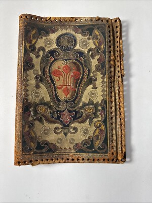 c1850s Gilded Antique Leather Book Cover, Extremely Rare Book Jacket