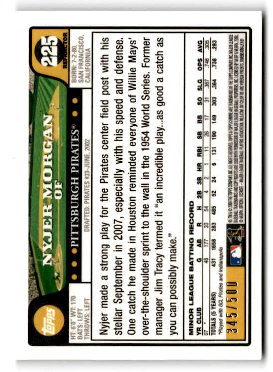 2008 Topps Chrome Refractors #225 Nyjer Morgan AU /500 (ref 205598) - Image 2 of 2