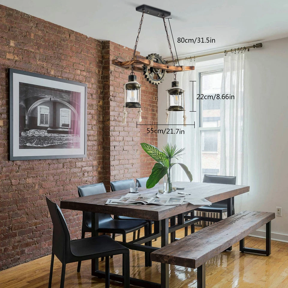 Rustic Wood Chandelier Farmhouse Loft Retro Pendant Light Ceiling Fixture Lamp - Image 3 of 4