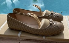 BOTTEGA VENETA LIGHT BROWN WOVEN LEATHER ROUND TOE FLATS Sz 36M MADE IN ITALY