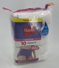 Hanes Women's 10 Pack White Cotton Classic Briefs Ultra Plush Size 6 Tagless New