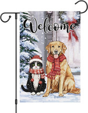 Welcome Winter Garden Flag 12X18 Double Sided, Burlap Small Snow Golden Retrieve