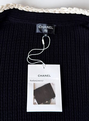 CHANEL ネイビー セーター 42 NWT 22C CHANEL BLACK ECRU CC BUTTONS COTTON SILK LONG
