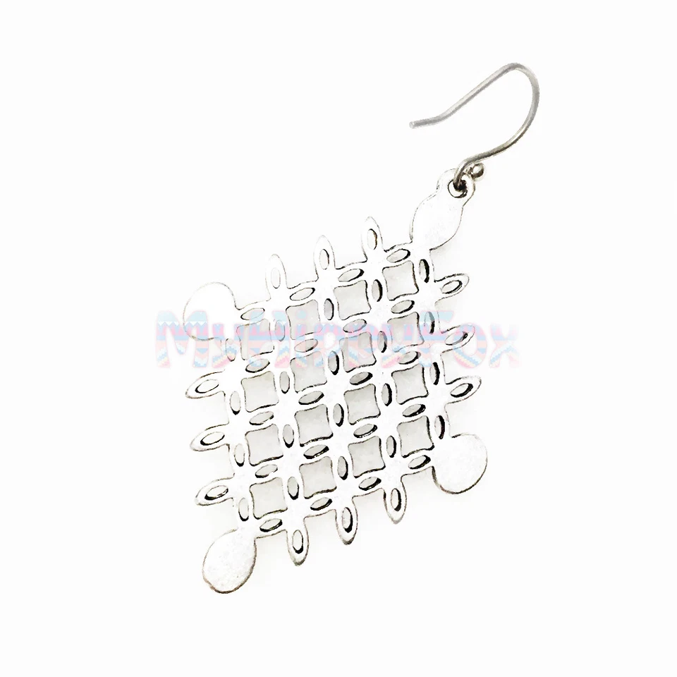 Lucky Brand Antiqued Silver Tone Openwork Turquoise Stone Drop Earrings JLRU9836 - Image 3 of 4