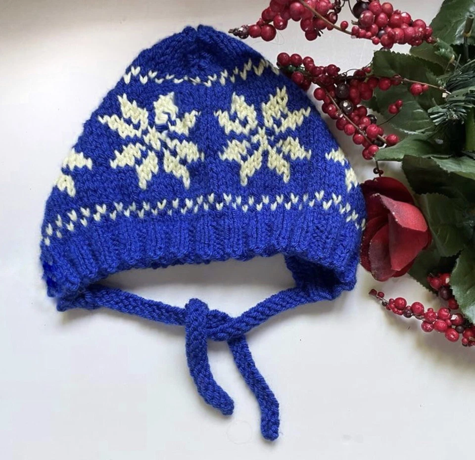 Gorro de bebé tejido a mano hoja azul amarilla 12 meses + 1 pieza Foto 3 de 3