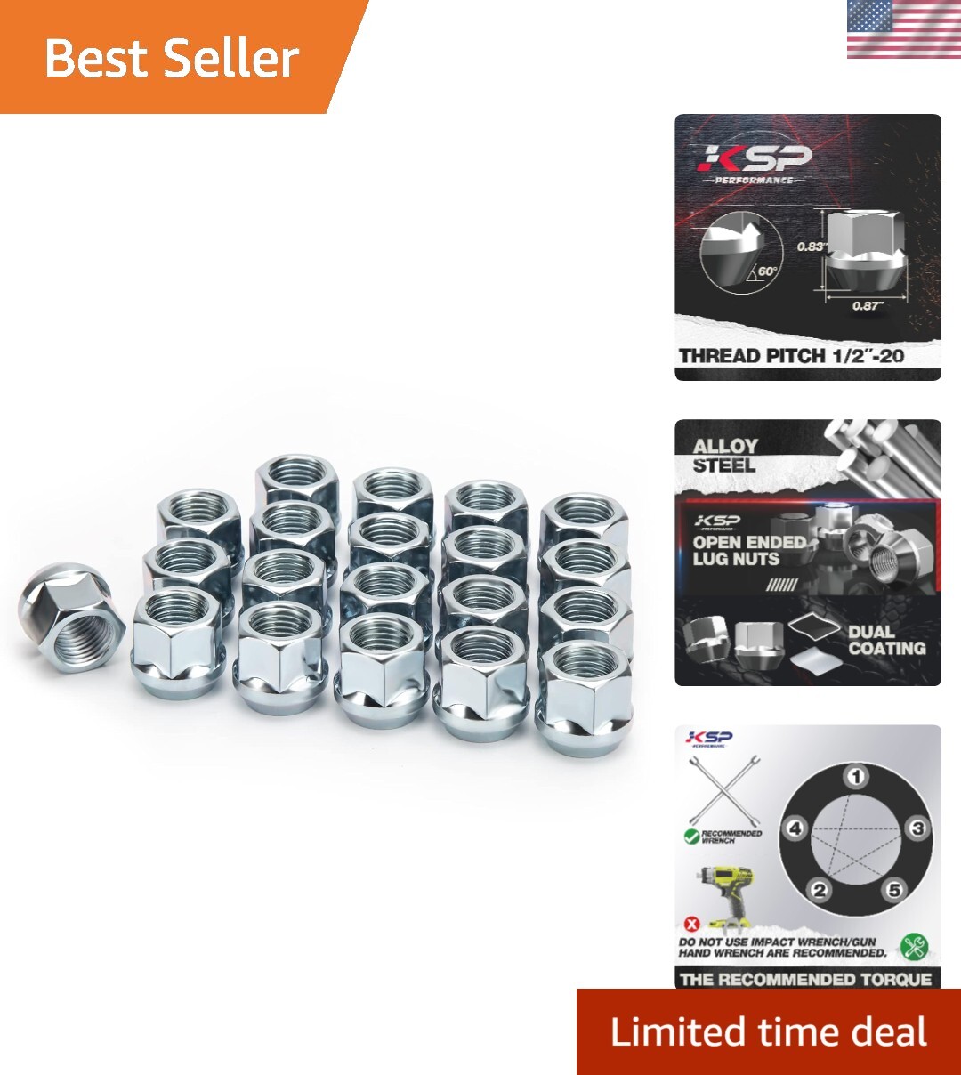 Premium Alloy Steel Lug Nuts Set for Custom Wheels - 1/2-20 Thread, Chrome Fi...-image