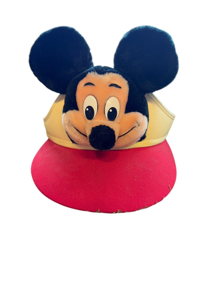 Vintage Mickey Mouse Walt Disney World Visor 1960s Red Yellow Hat RARE EUC Plush Vintage EUC Walt Disney World Mickey Mouse Ears Kids Red  main image 3