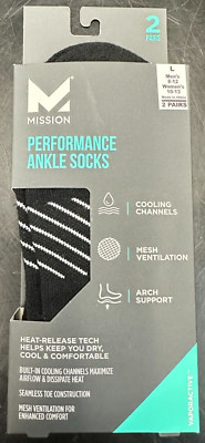 Mission Performance Ankle Socks (2) Pairs Large Men's (8-12) Women's (10-13)
