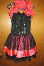 Weissman LC Dance Costume Coral ruffle halter w/black sequins, Pageant