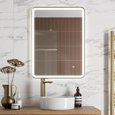 Rectangular LED Mirror with Demister - 600 x 800mm Brushed Brass Bathroom