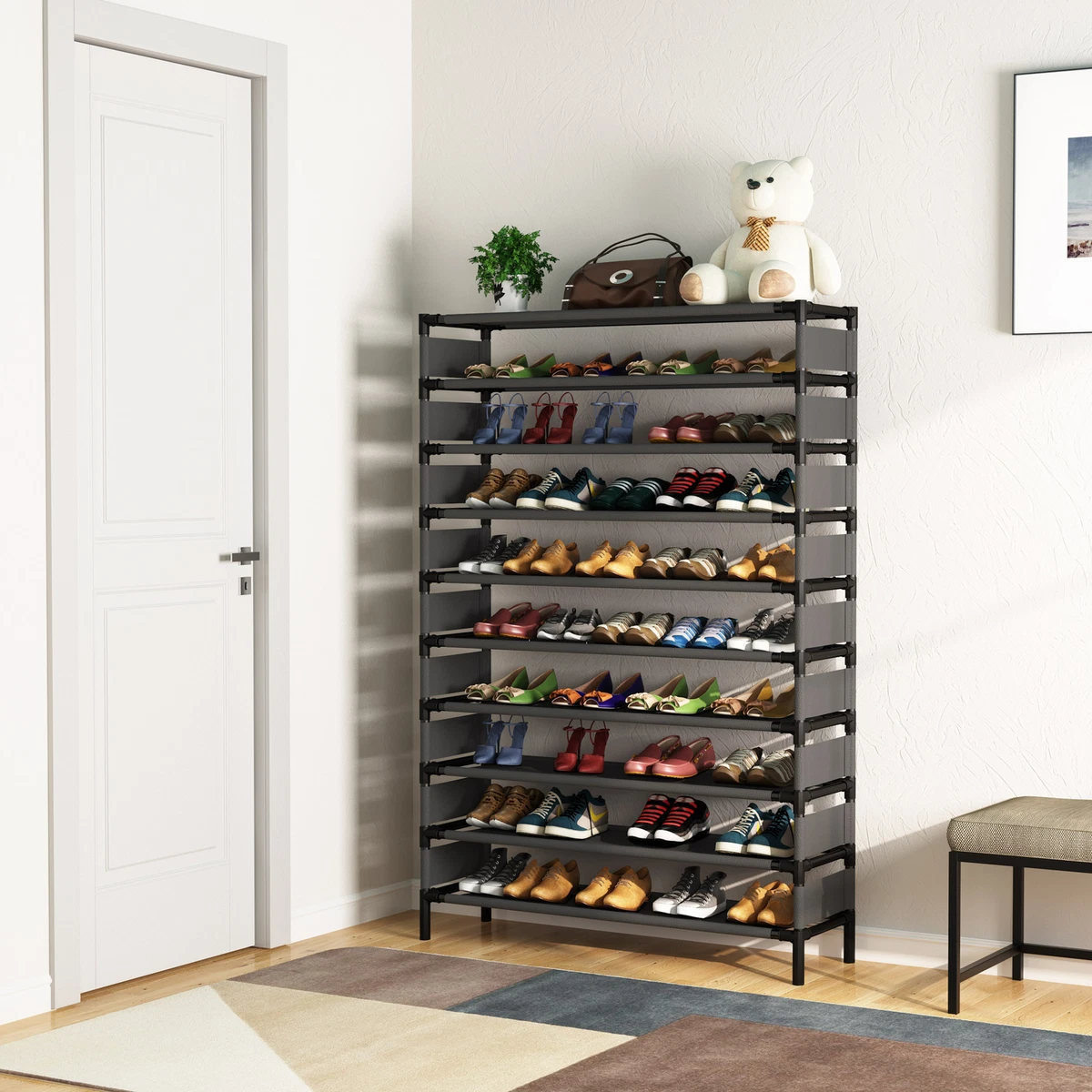 Mainstays 12Tier Over The Door Shoe Rack, Metal, Gray, 58 OFF
