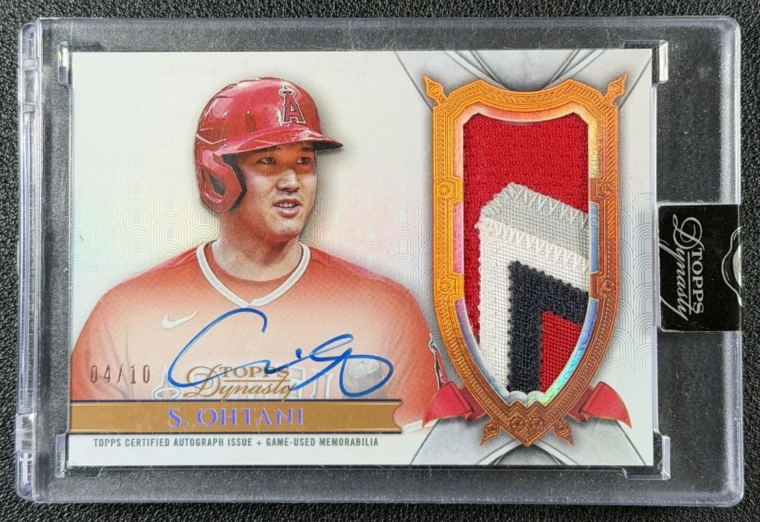 SHOHEI OHTANI 2024 TOPPS DYNASTY GAME-USED 4 COLOR PATCH AUTO 4/10 ANGELS view 3