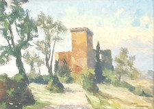 Château Fort Fébus In Mauvezin Signiert Bordenave Vintage Antike Malerei