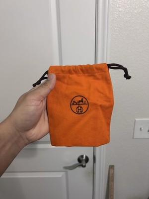 Hermes Orange Dust Cover Drawstring Bag Iconic Logo 6  Jewelry Necklace