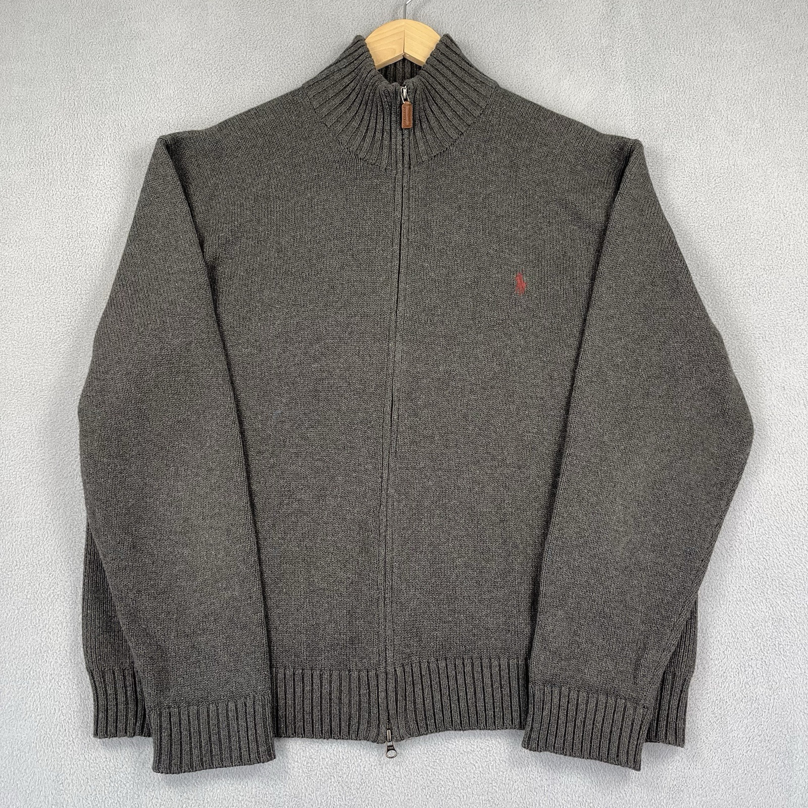Polo Ralph Lauren maglione giacca uomo XXL grigio full zip pony maglia a costine pesante