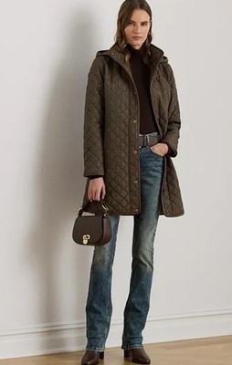 $235 Lauren Ralph Lauren Coat Women s Quilted Hooded Faux Leather Trim XL