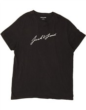JACK & JONES Mens Graphic T-Shirt Top 2XL Black Cotton AZ07