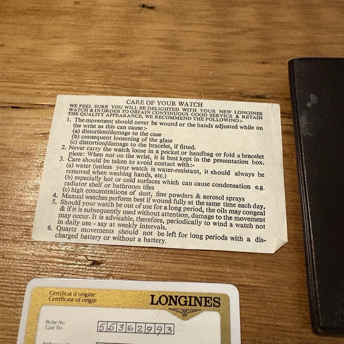 LONGINES Vintage Papeles Manual y Cartera Marrón y Dorado