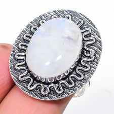 Rainbow Moonstone Gemstone Handmade 925 Sterling Silver Jewelry Ring Size 8 W912
