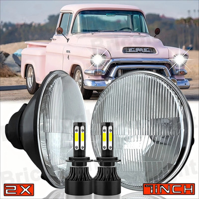 2PCS 7 inch Round LED Headlights Hi-Lo Beam Halo DRL For GMC C15 C25 C35 Pickup