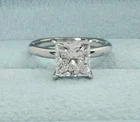 CVD Diamond Ring 2 Carat IGI Lab Grown Princess Cut Fine 14k White Gold E F VVS2