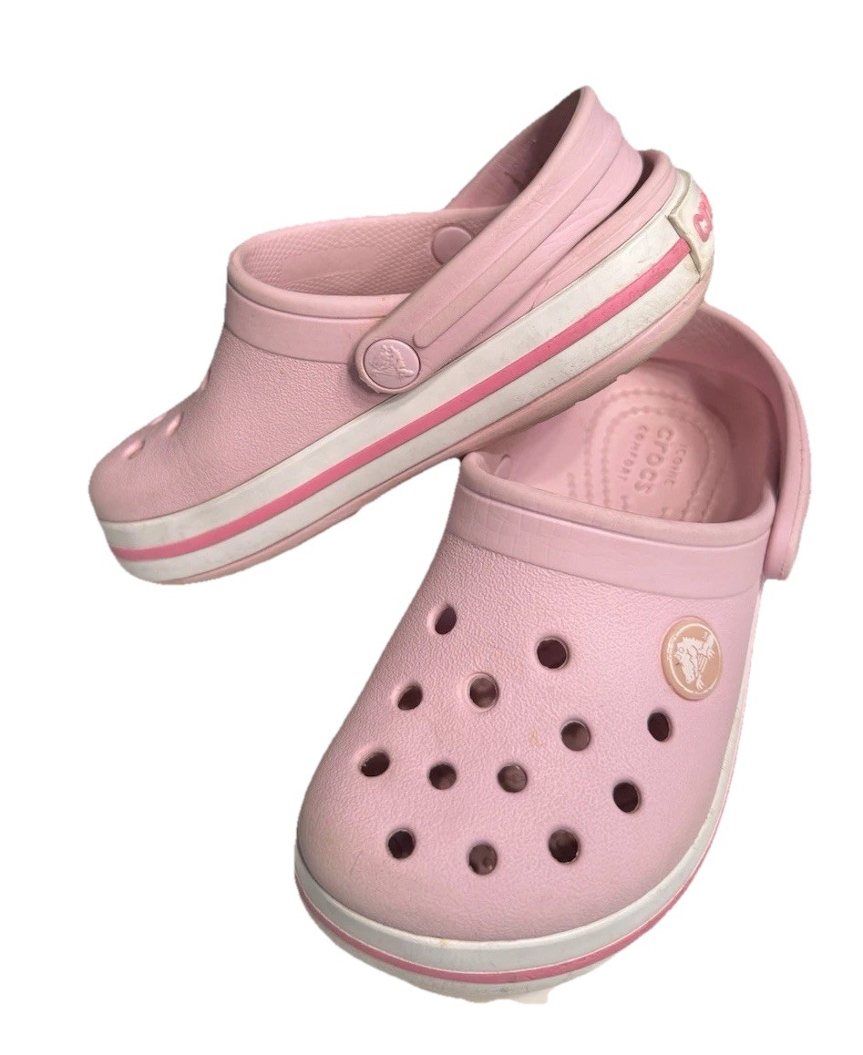 Toddler Girl Light Pink Crocs Size C9 Baya Band Good Used Condition