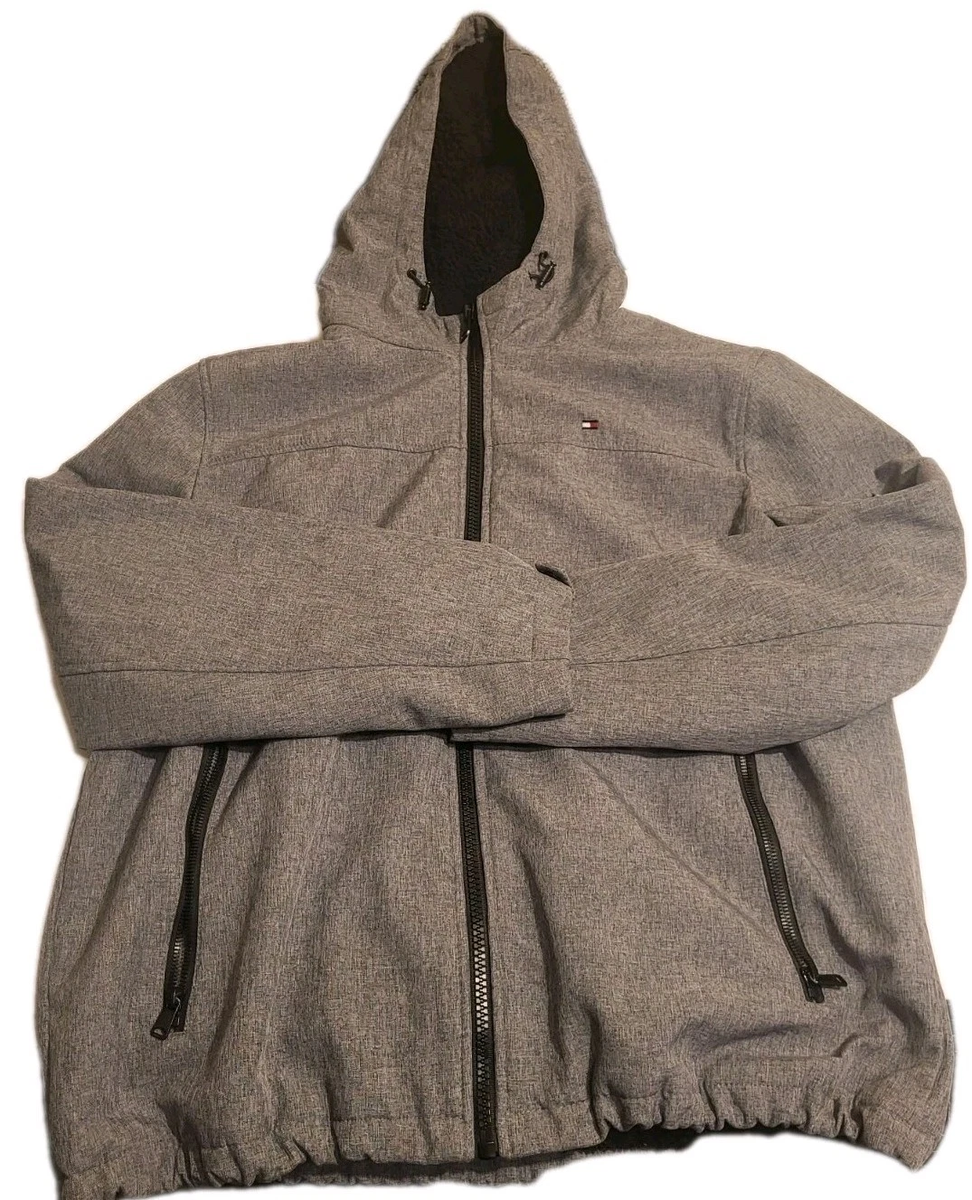 Tommy Hilfiger Softshell Full Zippered Sherpa Lined Xl Grey Jacket Unisex Euc