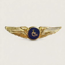 Airline Wings Disability Assistance Pin Gold-Tone With Blue Center Pilot Pin