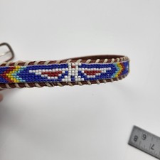 Kids Vintage Thunderbird Beaded Leather Belt sz 18 Thin Southwest Rodeo Childs