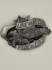 1981 Bergamont Brass Works Metal Belt Buckle Eagle Live to Ride Ride to Live
