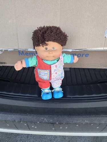 Cabbage Patch Kids Play Doll Boy Curly Brown Hair Red Blue Outfit Blue Shoes
