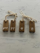 Rustic Wood Christmas Gift Tag Ornaments Set of 4