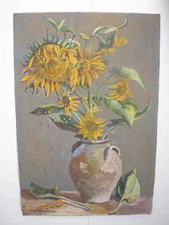 EXPRESSIONISM LISTED OTTO ROTHENBURGH STILL LIFE SUNFLOWERS OIL PAINTING 