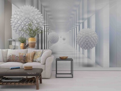 3D Sphere Corridor White Wallpaper Wall Murals Removable Wallpaper