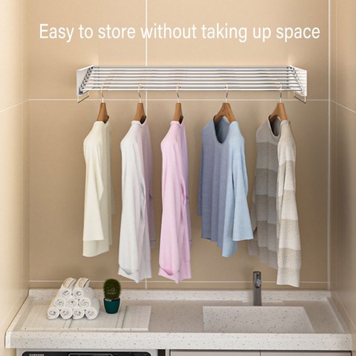 Foldable Wall Mounted Clothes Drying Rack Invisible Laundry Towel Hanger Balcony - Picture 8 of 17