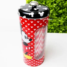 Disney Mickey Mouse TIN STRAW HOLDER Dispenser With 20 STRAWS Collectible New