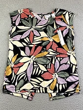 Nicole Miller New York 100% Linen Top S Floral Blouse Abalone Shell Buttons NWT