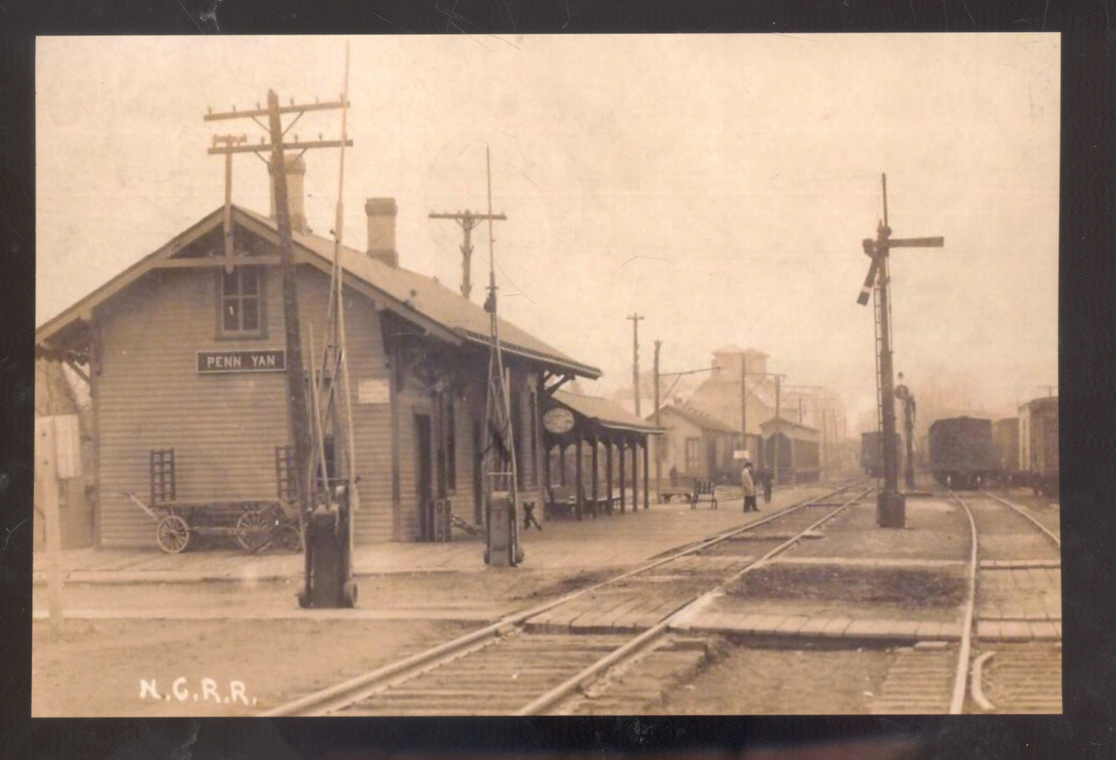 REAL PHOTO PENN YAN NEW YORK RAILROAD DEPOT TRAIN STATION POSTCARD COPY