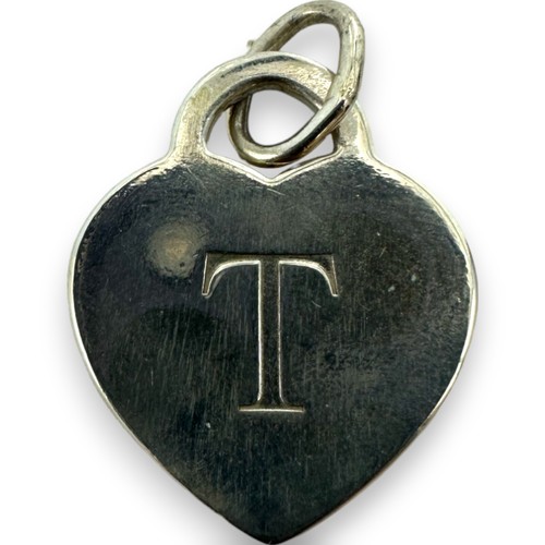 Tiffany & Co 925 Sterling Silver Alphabet Letter T Heart Pendant Charm - Picture 3 of 4