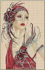 Art Deco Lady in  Red Dress Counted Cross Stitch Chart No.1-8