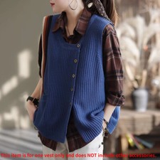 Lady Knitted Vest Waistcoat Sleeveless Jumper Sweater Tank Top Button Casual Red